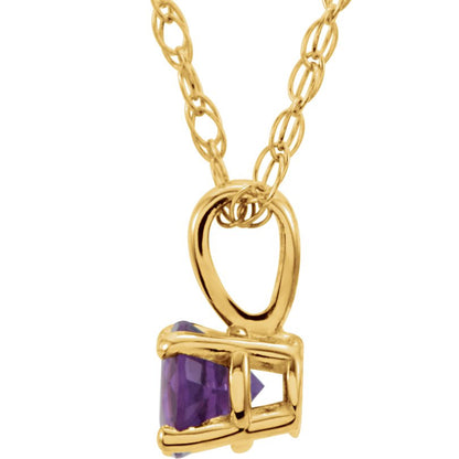 14K Yellow 3 mm Round Amethyst Youth Birthstone 14 Necklace