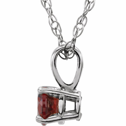 14K White 3 mm Round Mozambique Garnet Youth Birthstone 14 Necklace