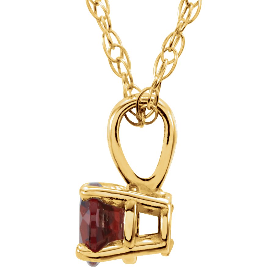 14K Yellow 3 mm Round Mozambique Garnet Youth Birthstone 14 Necklace