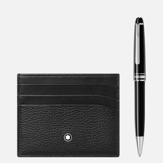 Montblanc Set With Meisterstuck Platinum-Coated Classique Ballpoint Pen And Meisterstuck Soft Grain Pocket 6Cc