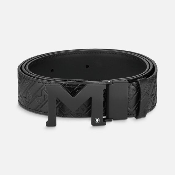 Montblanc M Buckle Embossed Black/Plain Black 35 Mm Reversible Leather Belt