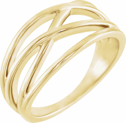 14K Yellow 10.2 mm Criss-Cross Ring