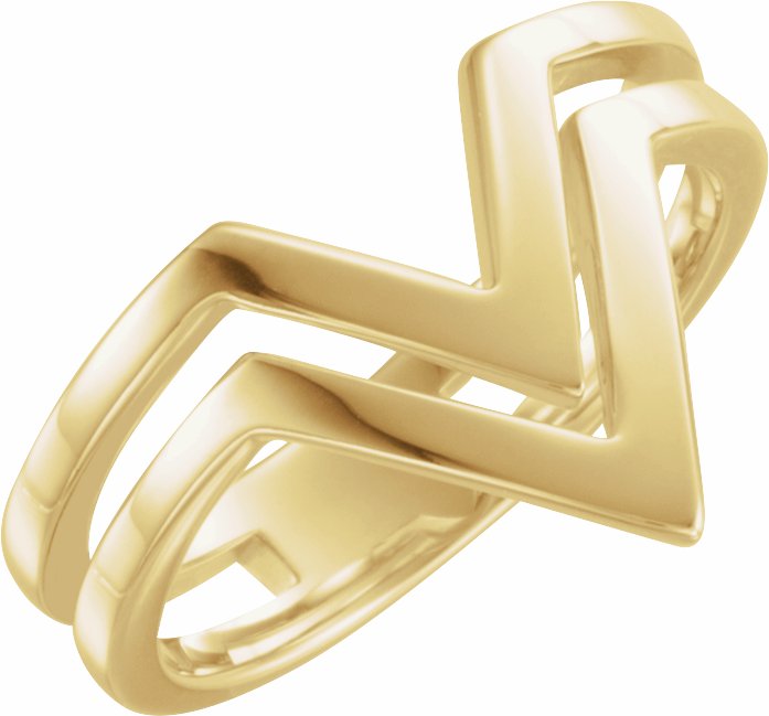 14K Yellow Double Row V Ring