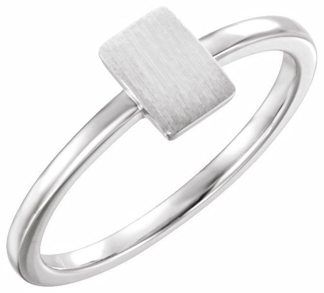 14K White 7x5 mm Rectangle Signet Ring