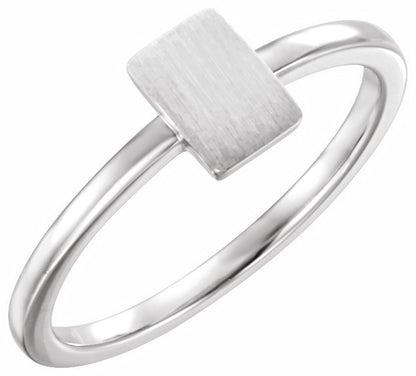 14K White 7x5 mm Rectangle Signet Ring