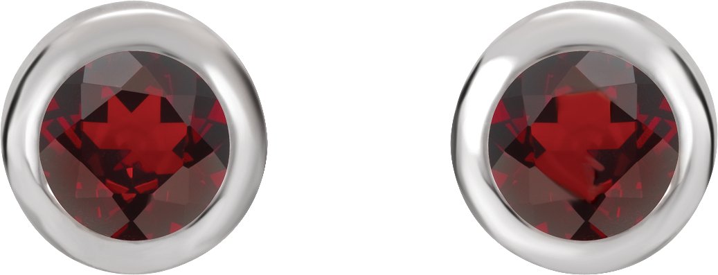 14K White 4 mm Round Genuine Mozambique Garnet Birthstone Earrings