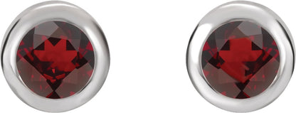 14K White 4 mm Round Genuine Mozambique Garnet Birthstone Earrings