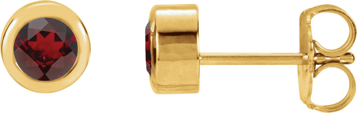 14K Yellow 4 mm Round Genuine Mozambique Garnet Birthstone Earrings