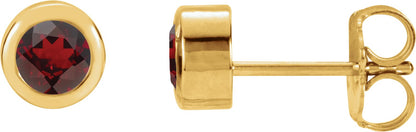14K Yellow 4 mm Round Genuine Mozambique Garnet Birthstone Earrings