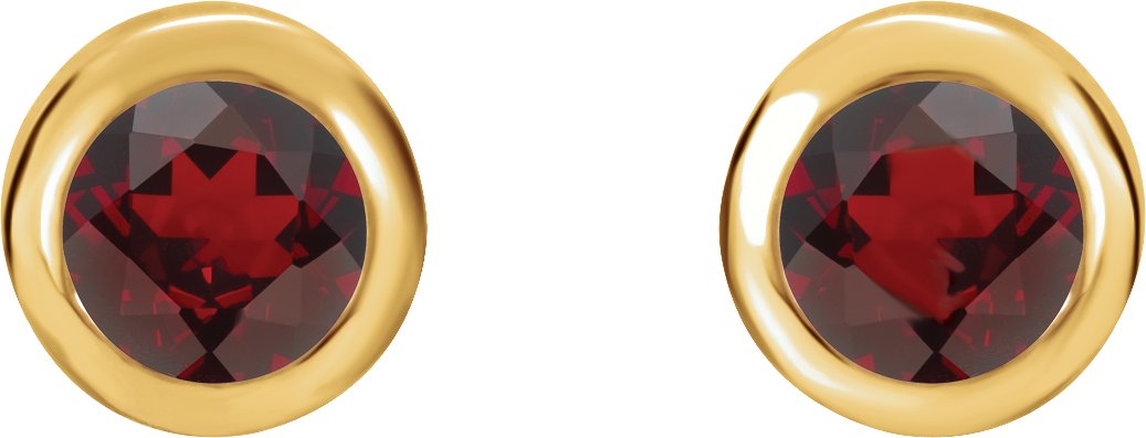 14K Yellow 4 mm Round Genuine Mozambique Garnet Birthstone Earrings