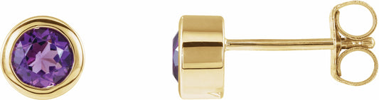 14K Yellow 4 mm Round Genuine Amethyst Birthstone Earrings