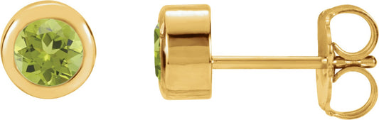 14K Yellow 4 mm Round Genuine Peridot Birthstone Earrings