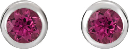 14K White 4 mm Round Genuine Pink Tourmaline Birthstone Earrings
