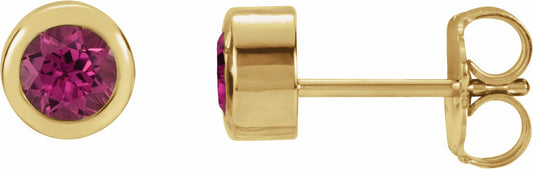 14K Yellow 4 mm Round Genuine Pink Tourmaline Birthstone Earrings