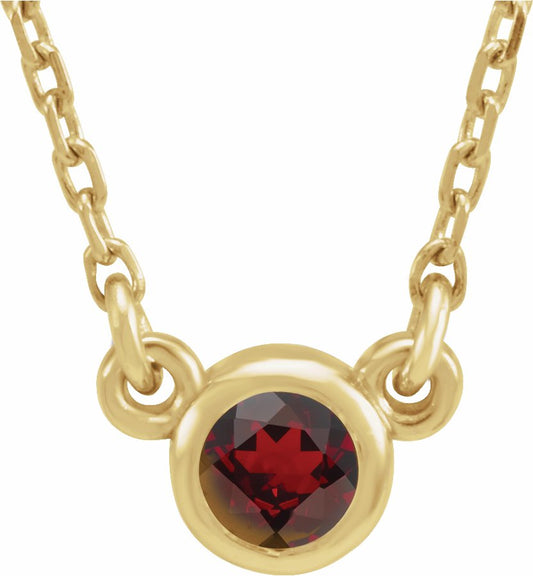 14K Yellow 4 mm Round Mozambique Garnet Bezel-Set Solitaire 16 Necklace
