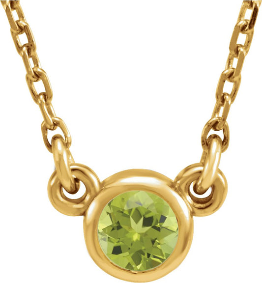 14K Yellow 4 mm Round Peridot Bezel-Set Solitaire 16 Necklace