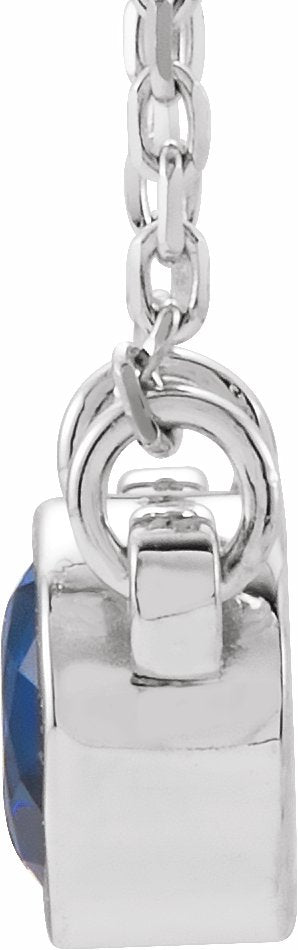 14K White 4 mm Round Blue Sapphire Bezel-Set Solitaire 16 Necklace