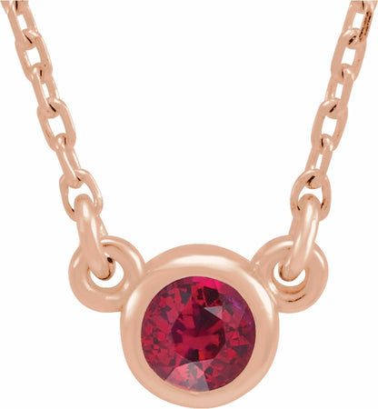 14K Rose 3 mm Round Ruby Bezel-Set Solitaire 16 Necklace