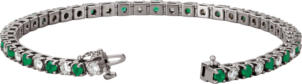 14K White Emerald & 2 1/3 CTW Diamond Line 7  Bracelet