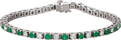 Platinum Emerald & 2 1/3 CTW Diamond Line 7  Bracelet