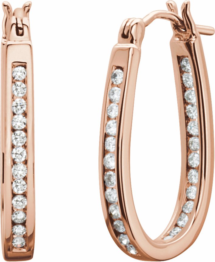 14K Rose 1/2 CTW Diamond Inside-Outside 22.5 mm Hoop Earrings