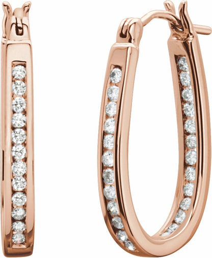 14K Rose 1/2 CTW Diamond Inside-Outside 22.5 mm Hoop Earrings