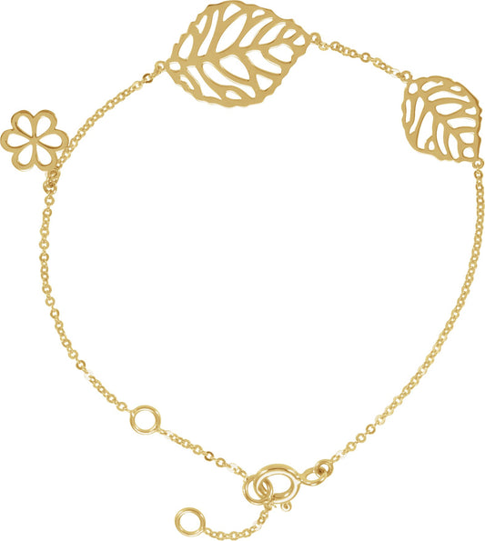 14K Yellow Leaf & Floral-Inspired Bracelet