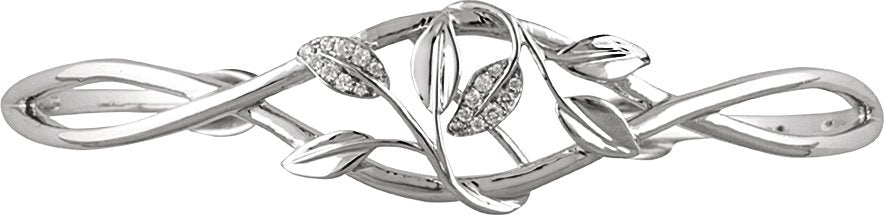 14K White .05 CTW Diamond Leaf Design Cuff Bracelet