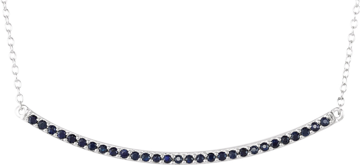 14K White Blue Sapphire Bar 16-18 Necklace