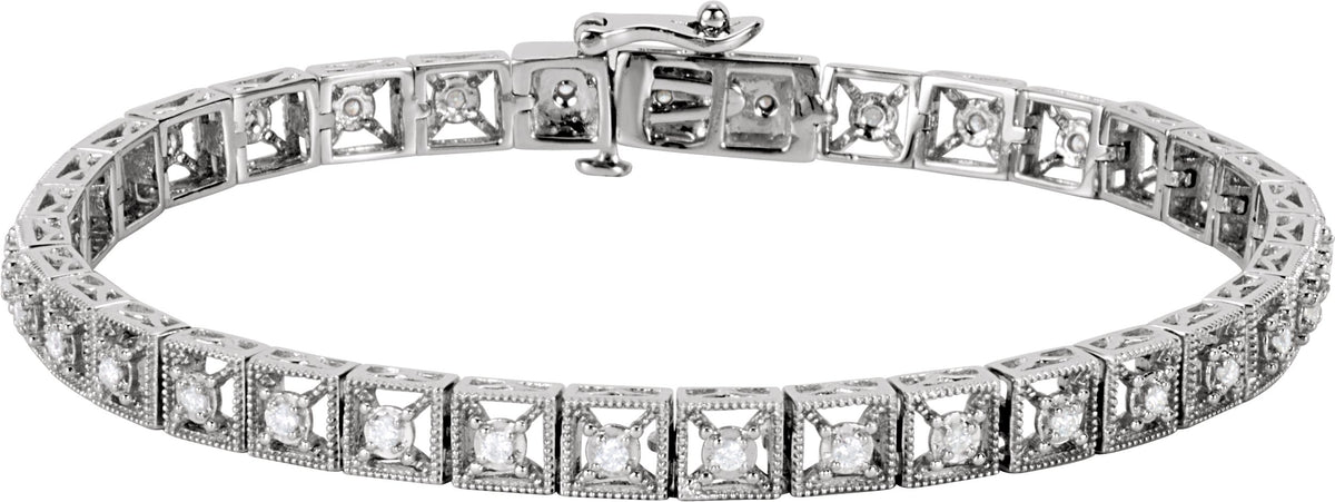 14K White 1/2 CTW Diamond Fashion Tennis 7 Bracelet