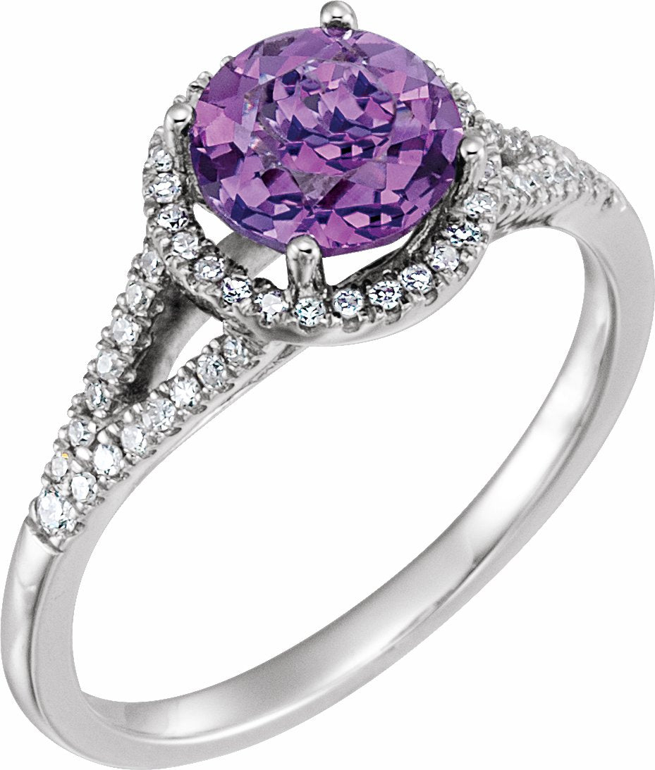 14K White Amethyst & 1/5 CTW Diamond Ring