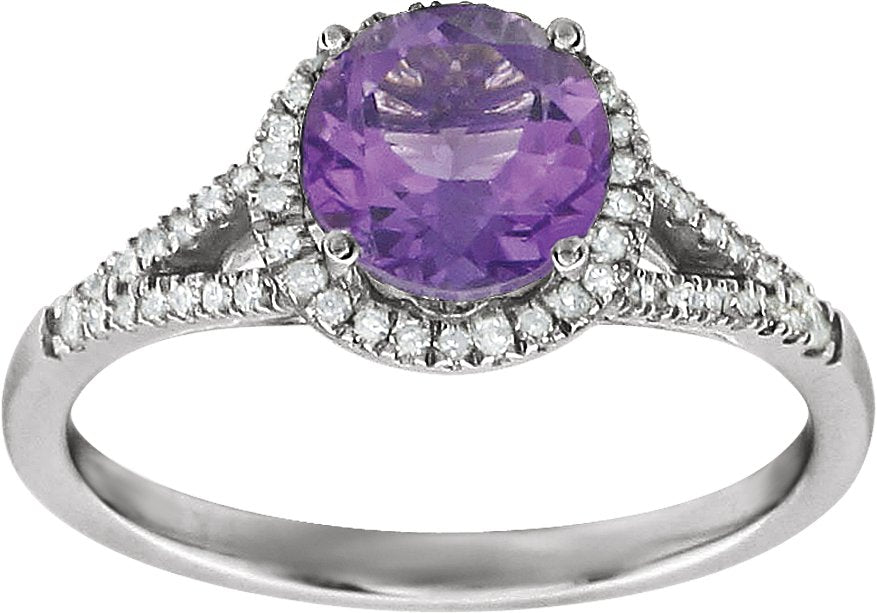 14K White Amethyst & 1/5 CTW Diamond Ring