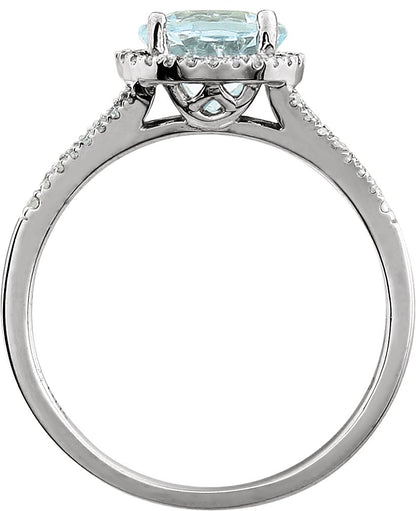 14K White Aquamarine & 1/5 CTW Diamond Ring
