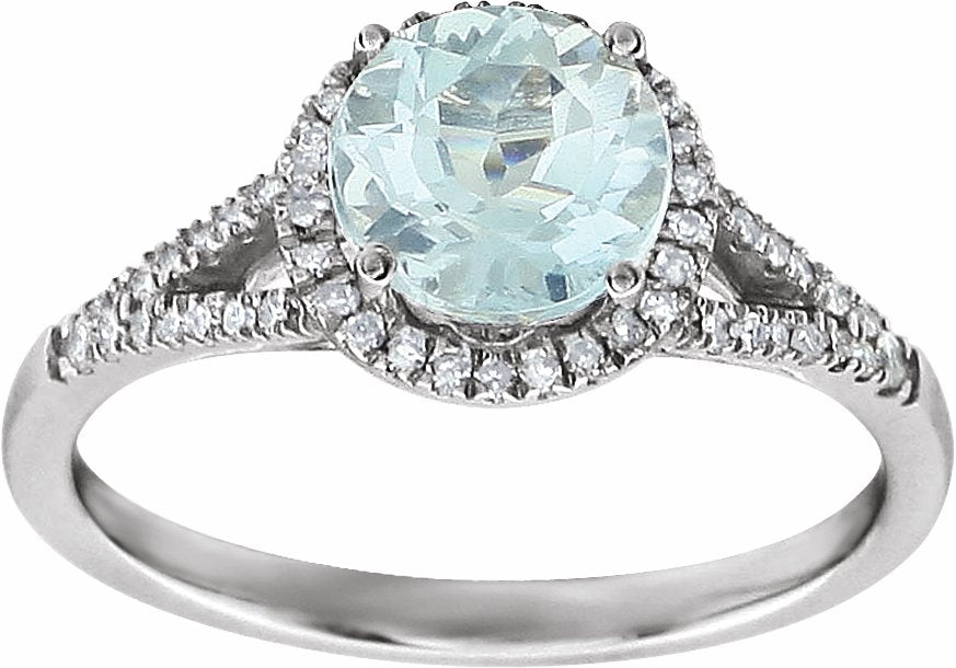 14K White Aquamarine & 1/5 CTW Diamond Ring