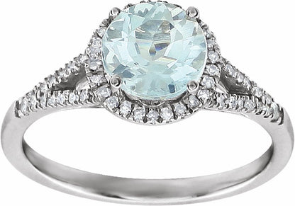 14K White Aquamarine & 1/5 CTW Diamond Ring