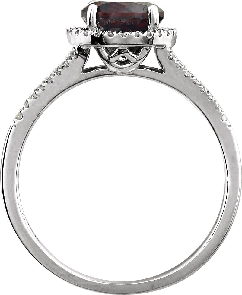 14K White Mozambique Garnet & 1/6 CTW Diamond Ring