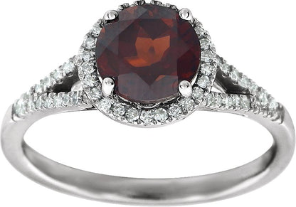 14K White Mozambique Garnet & 1/6 CTW Diamond Ring