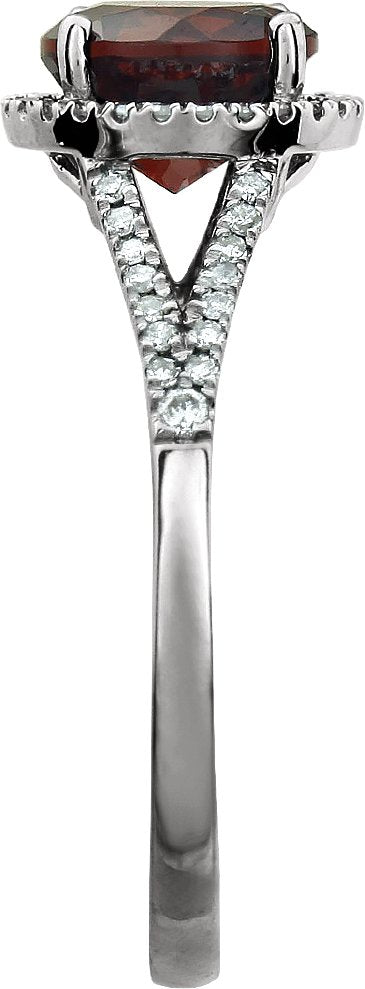 14K White Mozambique Garnet & 1/6 CTW Diamond Ring