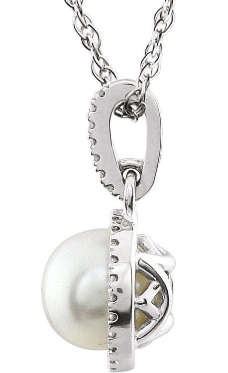 14K White  Freshwater Cultured  Pearl & 1/10 CTW Diamond 18 Necklace