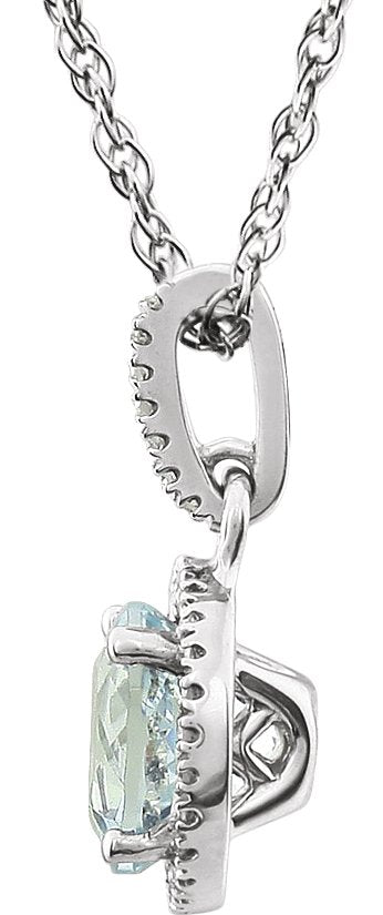 14K White Aquamarine & 1/10 CTW Diamond 18 Necklace