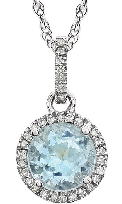 14K White Sky Blue Topaz & 1/10 CTW Diamond 18 Necklace