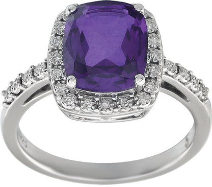 14K White Amethyst & .07 CTW Diamond Ring