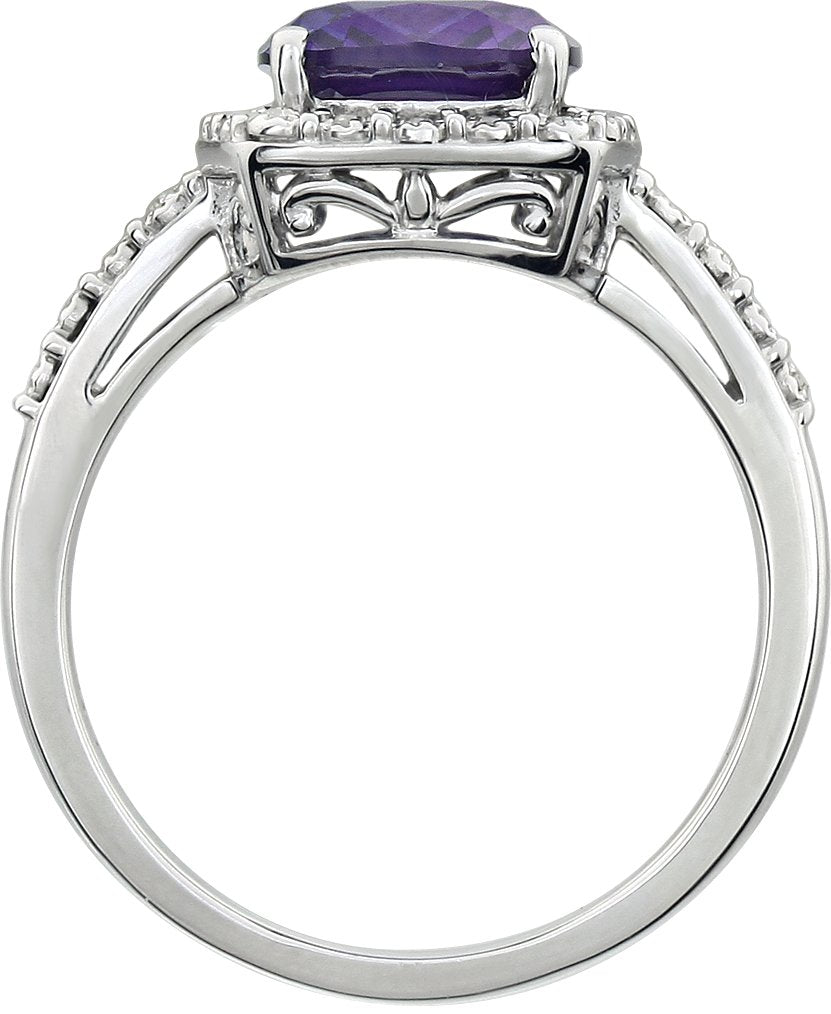 14K White Amethyst & .07 CTW Diamond Ring