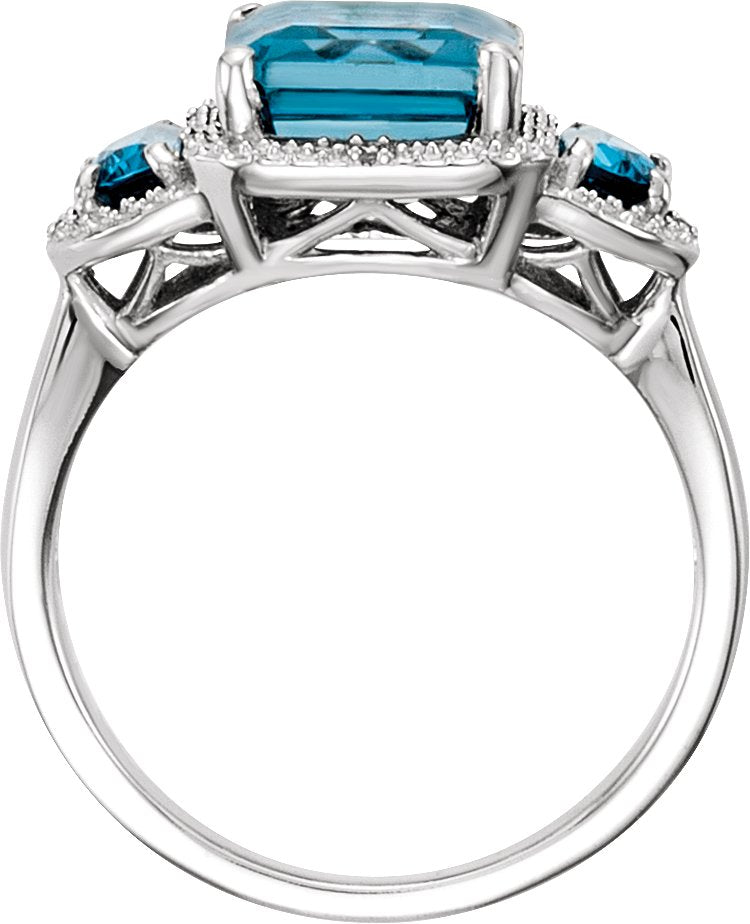 14K White London Blue Topaz & .03 CTW Diamond Ring