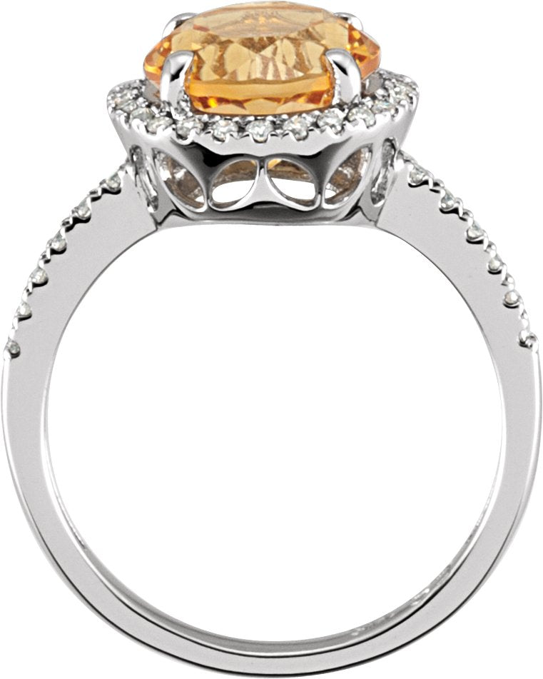 14K White Citrine & 1/6 CTW Diamond Ring