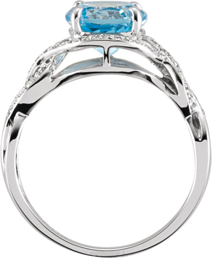 14K White Swiss Blue Topaz & 1/6 CTW Diamond Ring