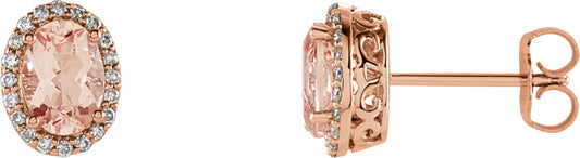 14K Rose Morganite & 1/5 CTW Diamond Earrings