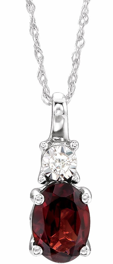 14K White Mozambique Garnet & .02CTW Diamond 18 Necklace