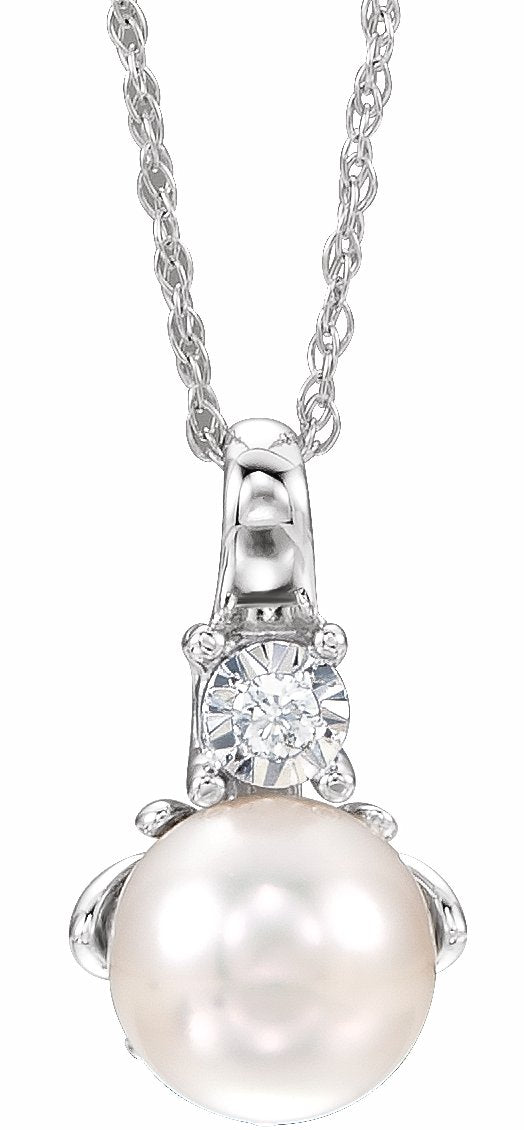 14K White Freshwater Cultured Pearl & .02CTW Diamond 18 Necklace