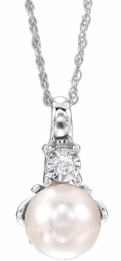 14K White Freshwater Cultured Pearl & .02CTW Diamond 18 Necklace